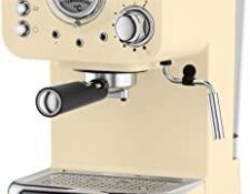 Cafetera Vintage Swan SK22110CN, Retro Pump Espresso Coffee Machine, 15 Bars of Pressure, Cream