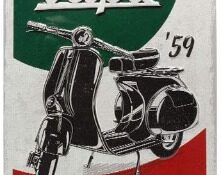 Chapa antigua Nostalgic-Art Vespa-The Italian Classic Cartel de Chapa, 20 x 30 cm, Metal, carbón