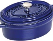 Cacerola Vintage Azul hierro STAUB Minis Cocotte Ovalada, Hierro Fundido, Azul Oscuro, 11 cm