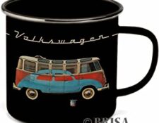 Taza Mug Volkwagen Brisa VW Collection - Volkswagen Furgoneta Hippie Bus T1 Van Taza de Café metálica Esmaltada en Caja de Regalo, Copa de Té, Decoración de la Mesa/Outdoor/Camping/Souvenir (Negro)