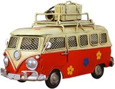 Volkswagen Vintage VOSAREA Iron Piggy Bank Vintage Tin Bus Nostálgico Memoria de la Infancia Metal Art Regalo Decoración del hogar (Rojo)