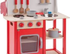 cocinita_madera_vintage_roja_New Classic Toys Toys-11055 Kitchenette - Bon Appetit - Red, Color Rojo (Ref 1055)